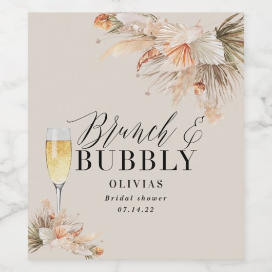 Brunch en bubbels Bruidsdouche pampagras Wijn Wijn Etiket (Enkel label)