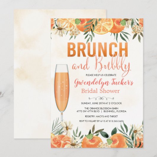 Brunch en bubbels bruiloft uitnodiging (Voorkant / Achterkant)