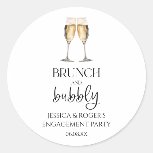 Brunch en bubbels bruiloftsfeest brunch favor ronde sticker (Voorkant)