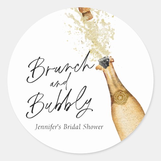 Brunch en bubbels bruiloftsshower Klassieke Ronde Sticker (Voorkant)