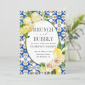 Brunch en bubbels Geel citroengele bruidsontbijt Kaart (Staand voorkant)