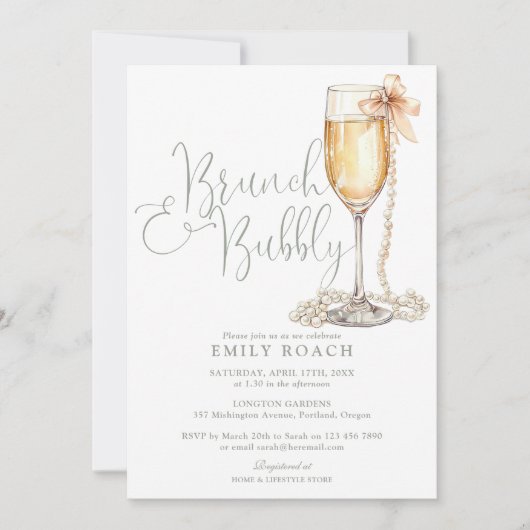 Brunch en bubbels QR-code saliegroene bruidsborrel Kaart (Voorkant)