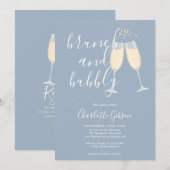 Brunch En Bubbels QR Code Stofblauw Bruidsfeest Kaart (Voorkant / Achterkant)