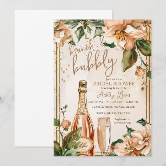 Brunch en bubbels, Roos gouden bruids Champagne Kaart (Voorkant / Achterkant)