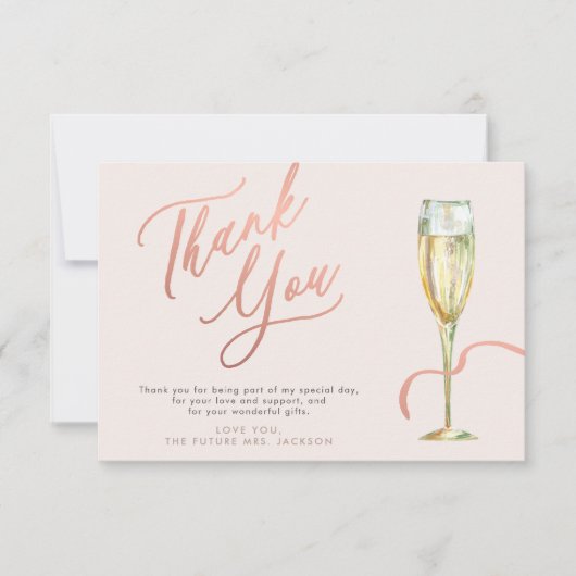 Brunch en bubbels roos gouden vrijgezellenfeest bedankkaart (Voorkant)