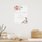 Brunch en bubbels Roze bloemige bruidsdouche bord Poster (Keuken)