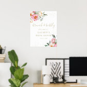 Brunch en bubbels Roze bloemige bruidsdouche bord Poster (Thuiskantoor)