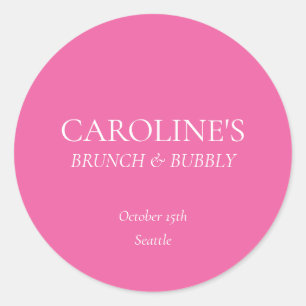 Brunch en bubbels roze bruiloftsfeest cadeautje ronde sticker