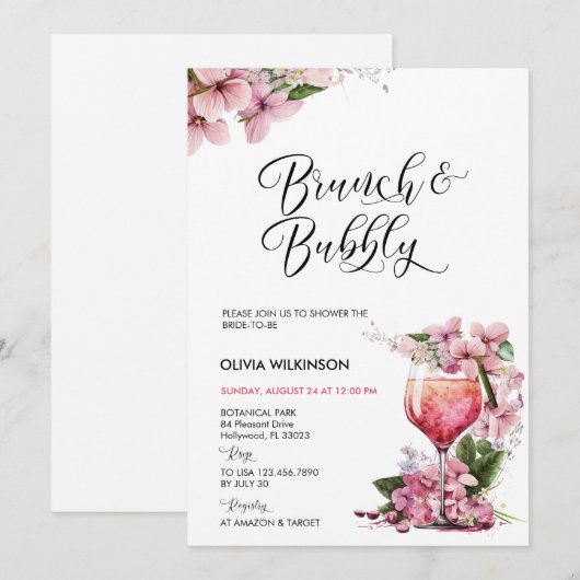 Brunch en bubbels | Roze Cocktail Kaart (Voorkant / Achterkant)