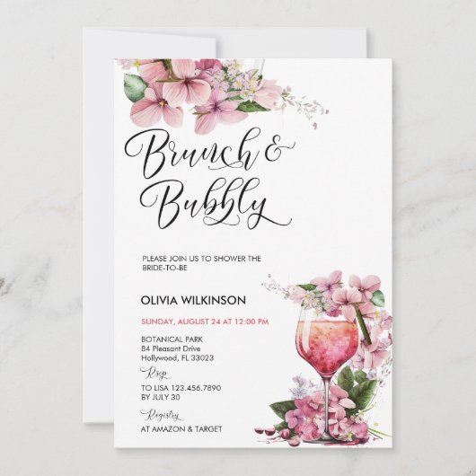 Brunch en bubbels | Roze Cocktail Kaart (Voorkant)