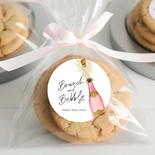 Brunch en bubbels Roze en gouden bruidsdouche  Ronde Sticker