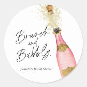 Brunch en bubbels Roze en gouden bruidsdouche  Ronde Sticker (Voorkant)
