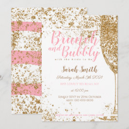 Brunch en Bubbels roze strepen glitter Kaart