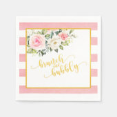 Brunch en Bubbels Servet - Gouden Tekst Roze Strep (Voorkant)