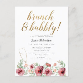 Brunch en bubbels | Waterverf Floral Vrijgezellenf Uitnodiging Briefkaart