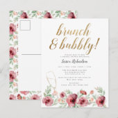 Brunch en bubbels | Waterverf Floral Vrijgezellenf Uitnodiging Briefkaart (Voorkant / Achterkant)