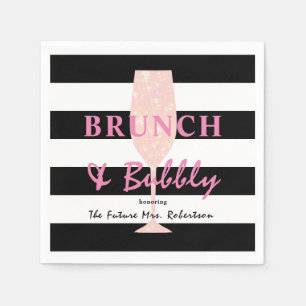 Brunch en bubbels zwart-wit gestreept   Roze Servet