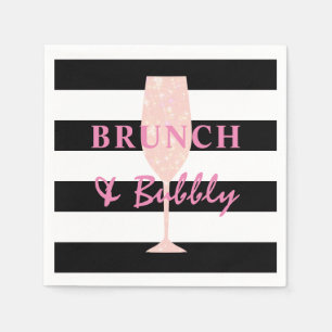 Brunch en bubbels zwart-wit gestreept   Roze Servet
