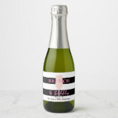 Brunch en bubbels zwart-wit gestreept | Roze Sparkling Wijnetiket (Voorkant)