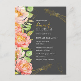 Brunch en bubbels | Zwart Wit & Goud Vrijgezellenf Uitnodiging Briefkaart