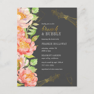 Brunch en bubbels Zwart Wit & Goud Vrijgezellenf Uitnodiging Briefkaart