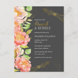 Brunch en bubbels | Zwart Wit & Goud Vrijgezellenf Uitnodiging Briefkaart