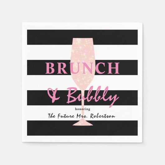 Brunch en Bubble Black en white Stripe | Roze Servet (Voorkant)
