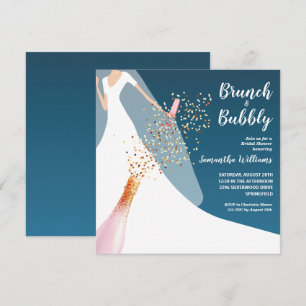Brunch en Bubble Blauwgroen Bridal Shower Invitati