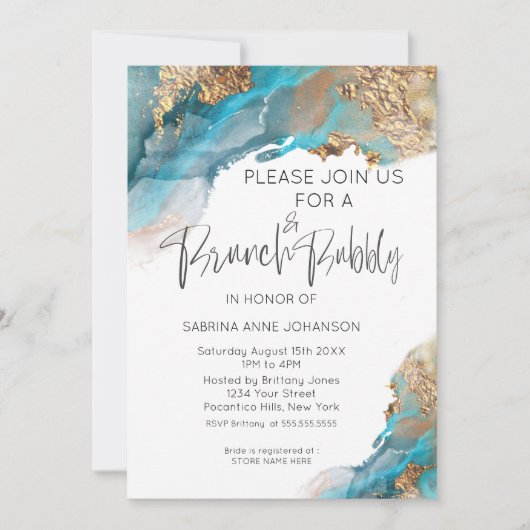 Brunch en Bubble Blauwgroen en Gold Abstract Kaart (Voorkant)