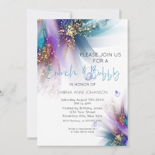 Brunch en Bubble Blauwgroen Paars Abstract Kaart (Voorkant)