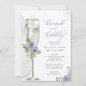 Brunch en Bubble Blue Silver Floral Vrijgezellenfe Kaart (Voorkant)