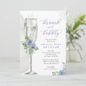 Brunch en Bubble Blue Silver Floral Vrijgezellenfe Kaart (Staand voorkant)