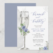 Brunch en Bubble Blue Silver Floral Vrijgezellenfe Kaart (Voorkant / Achterkant)