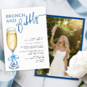 Brunch en Bubble Blue Vrijgezellenfeest Invite Kaart