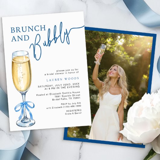 Brunch en Bubble Blue Vrijgezellenfeest Invite Kaart