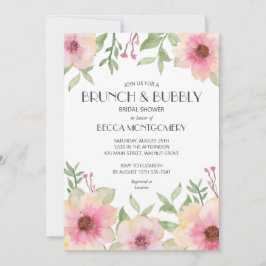 Brunch en Bubble Blush Pink Floral Invites