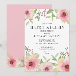 Brunch en Bubble Blush Pink Floral Vrijgezellenfee Kaart