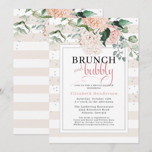 Brunch en Bubble Blush Pink Floral Vrijgezellenfee Kaart (Voorkant / Achterkant)