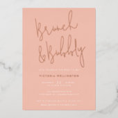Brunch en Bubble Blush Pink Vrijgezellenfeest Gold Folie Uitnodiging (Voorkant)