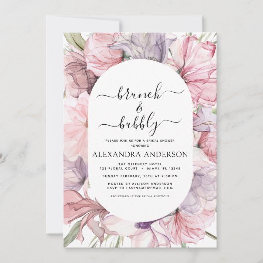 Brunch en Bubble Boho Paars Vrijgezellenfeest Kaart (Voorkant)