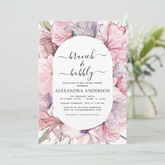 Brunch en Bubble Boho Paars Vrijgezellenfeest Kaart (Staand voorkant)