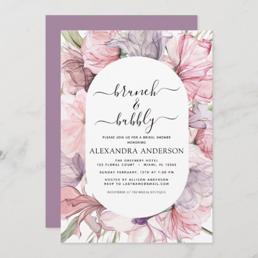 Brunch en Bubble Boho Paars Vrijgezellenfeest Kaart (Voorkant / Achterkant)