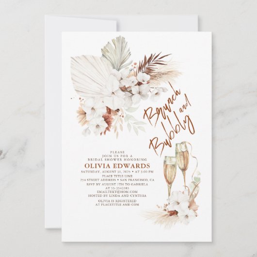 Brunch en Bubble Boho Pampas Grass Vrijgezellenfee Kaart (Voorkant)