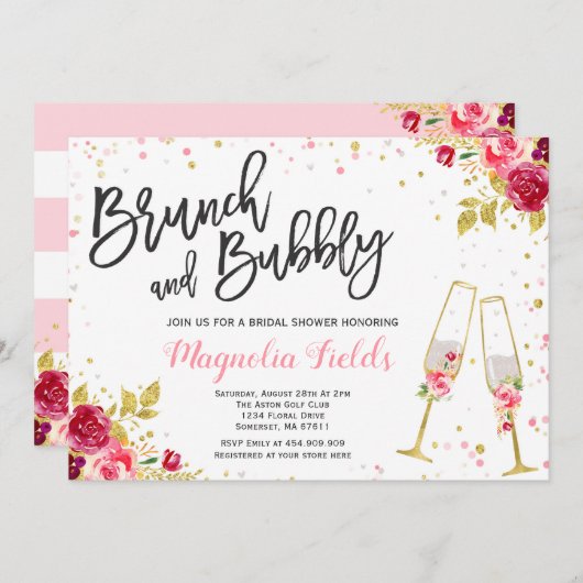Brunch en Bubble Bridal Shower Invitation Floral Kaart (Voorkant / Achterkant)