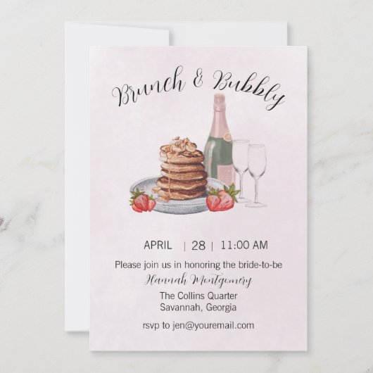 Brunch en Bubble Bridal Shower Invitation Kaart (Voorkant)