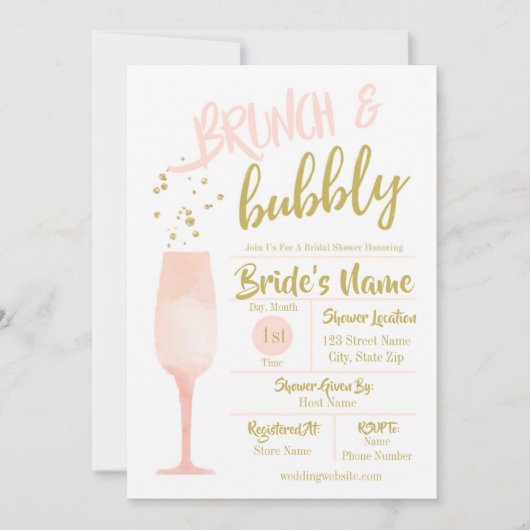 Brunch en Bubble Bridal Shower Invitation Kaart (Voorkant)