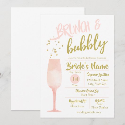 Brunch en Bubble Bridal Shower Invitation Kaart (Voorkant / Achterkant)