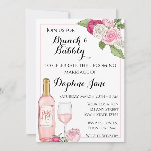 Brunch en Bubble Bridal Shower Invitation Kaart (Voorkant)