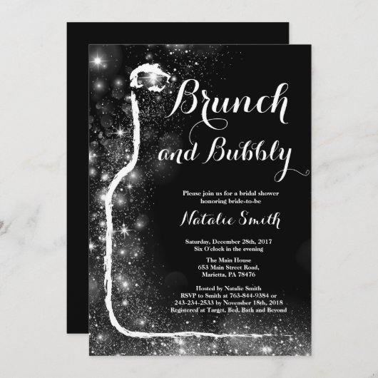 Brunch en Bubble Bridal Shower Invitation Kaart (Voorkant / Achterkant)