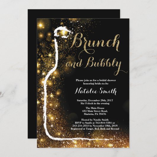 Brunch en Bubble Bridal Shower Invitation Kaart (Voorkant / Achterkant)
